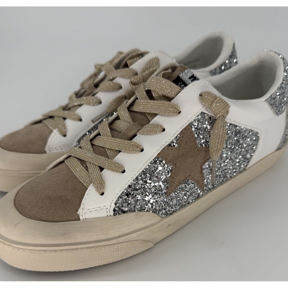 Miim Taupe Day In Sparkles Glitter Star Sneakers 9 Miracle Miles Women's Shoes